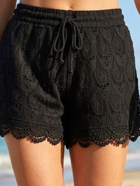 Pants - 💯 % Cotton High Waist Black Lined Crocheted Shorts